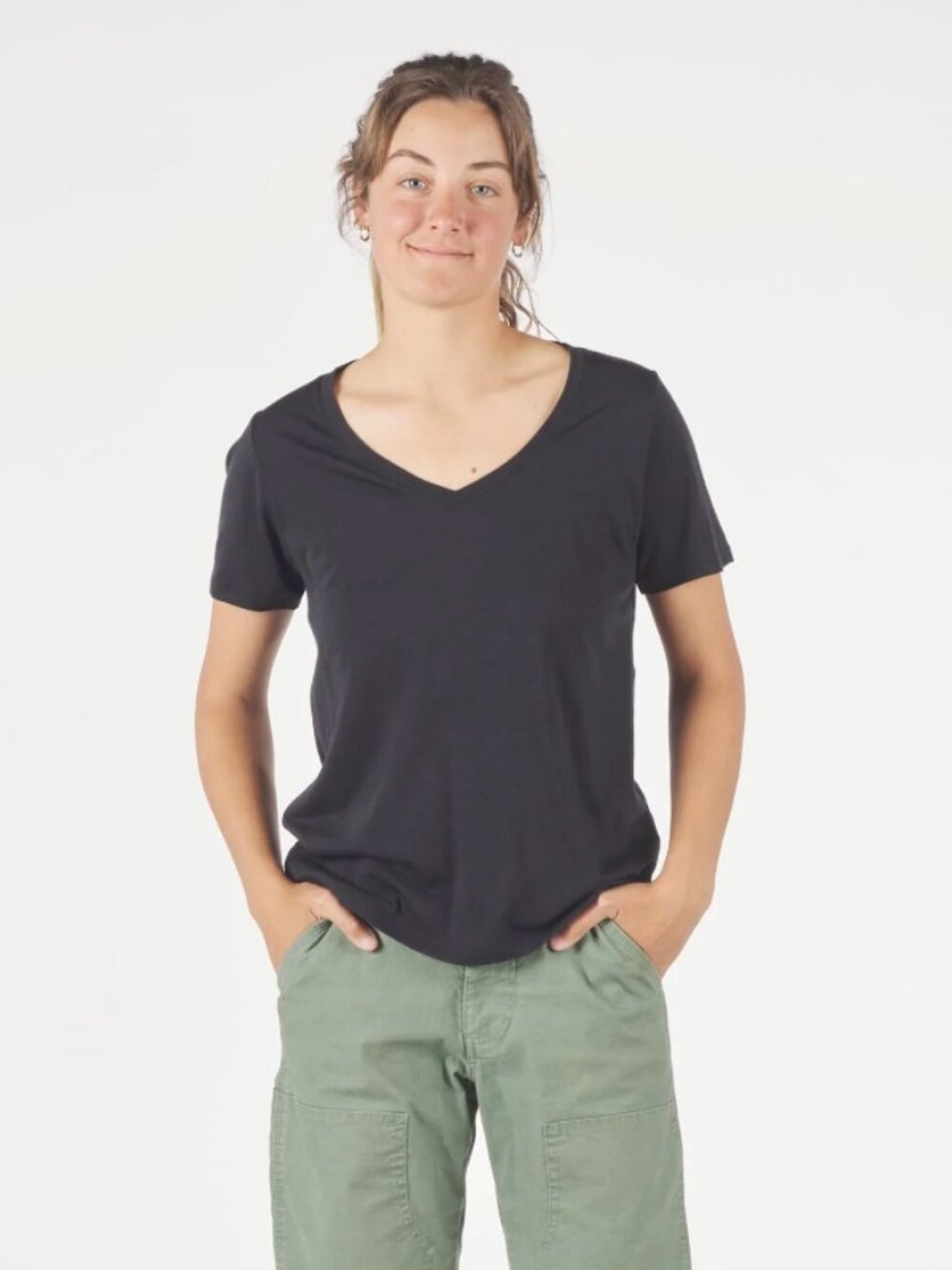 Ridge Merino Women's Wander V-Neck T-Shirt - Small - Black - Picture 2 of 7